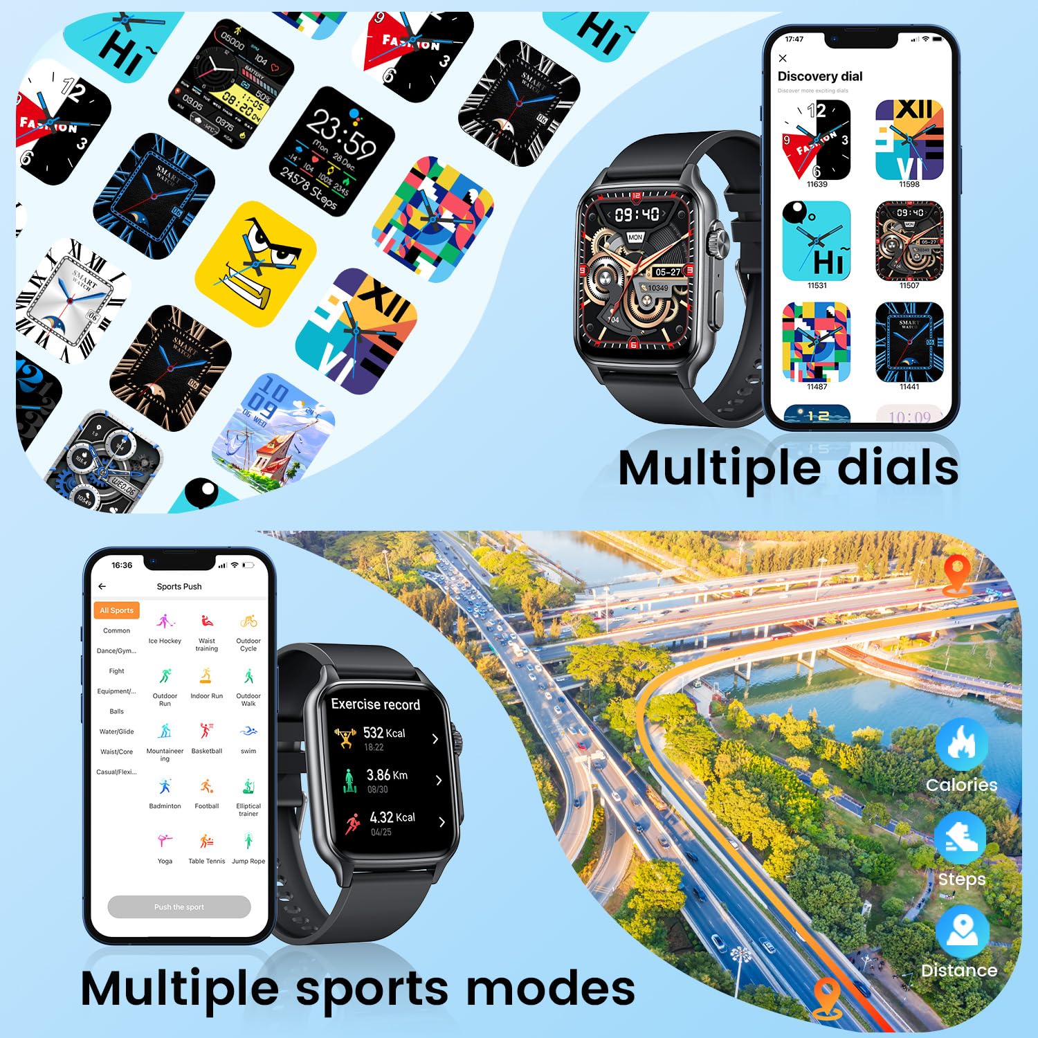 RONHAN Smart Watch Men Fitness Tracker: 2.0“ Touch Screen Watches Waterproof for Call Heart Rate Blood Pressure Sleep Monitor Digital Step Sport Running Smartwatch Bluetooth Compatible Android with iOS Phone