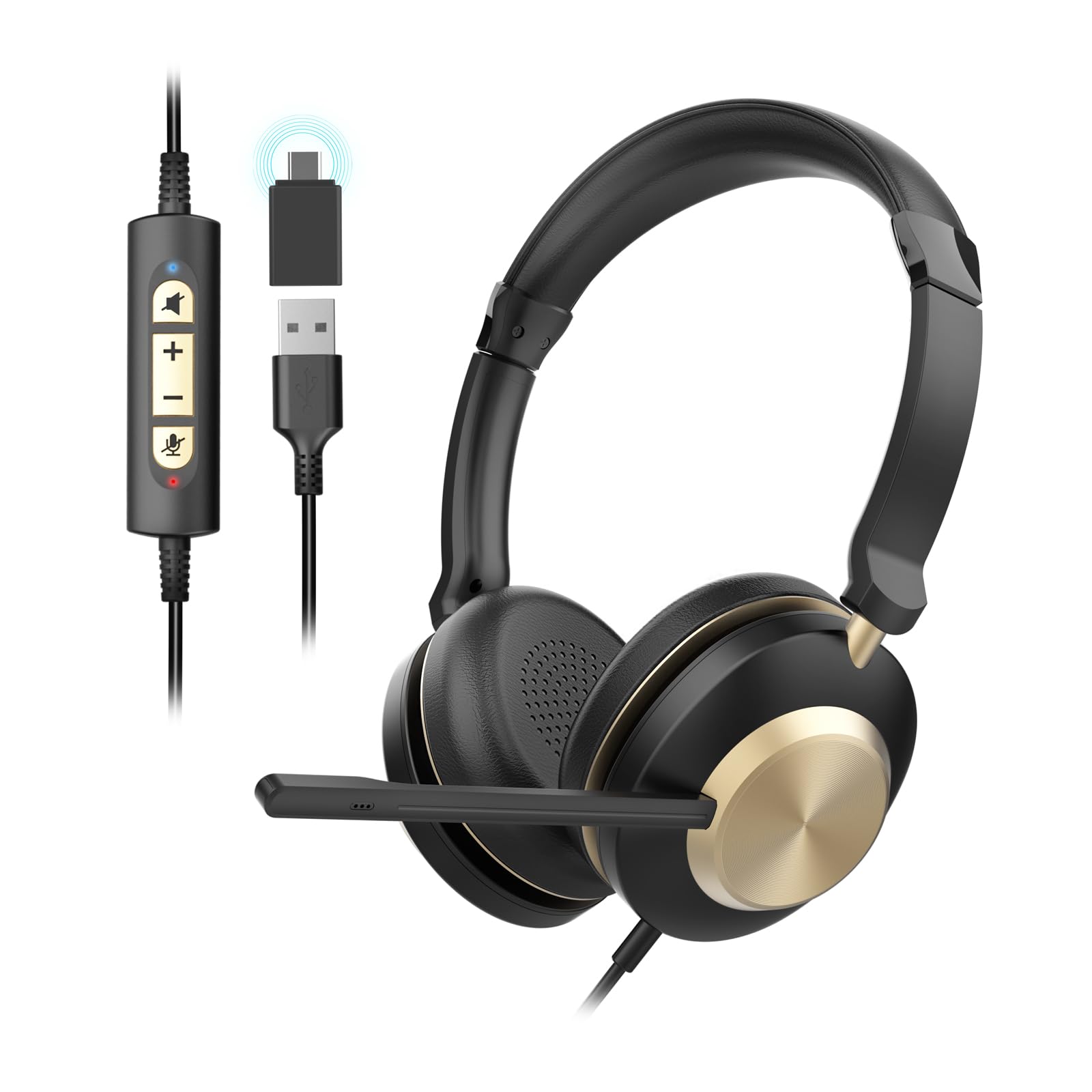 RONHAN USB Headset with Microphone for PC, Wired headset with Noise Cancelling Mic, in-line Controls Volume & Mute Button, Computer Headset for Work from Home/Office/ Call center/Online Class/Zoom/Teams
